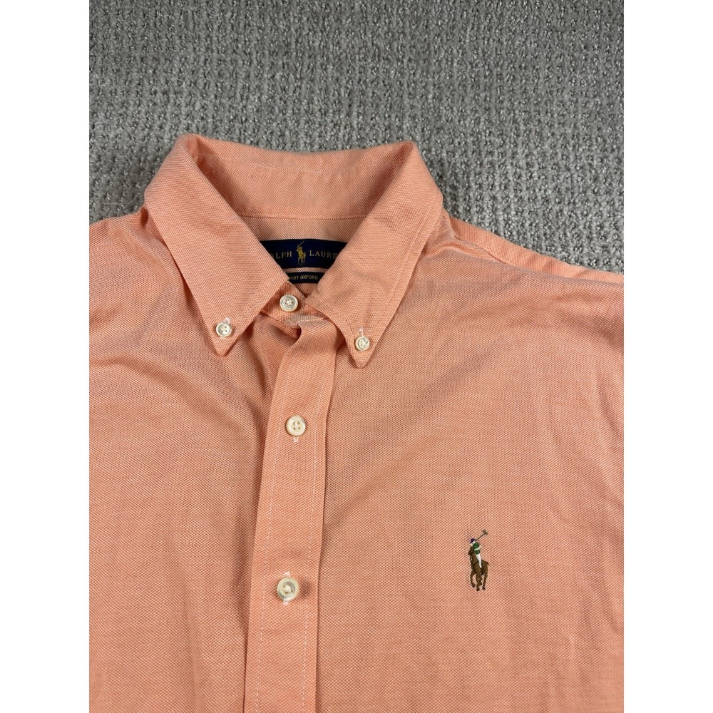 RALPH LAUREN Shirt Mens Orange Knit Oxford Long Sleeve Preppy Pony Button XL